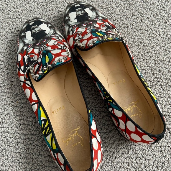 Christian Louboutin Multicolor Printed Fabric Smoking Slippers Size 39.5 / 9 - Picture 3 of 7